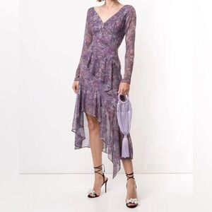 NWT MARCHESA NOTTE Dress Size 2 Asymmetrical Purple Long Sleeve